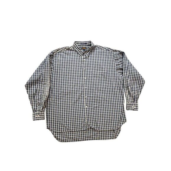 Coach Men XL Made IN USA 80s 2 ply cotton button up plaid Shirt Blue/Grey pocket - Picture 2 of 8